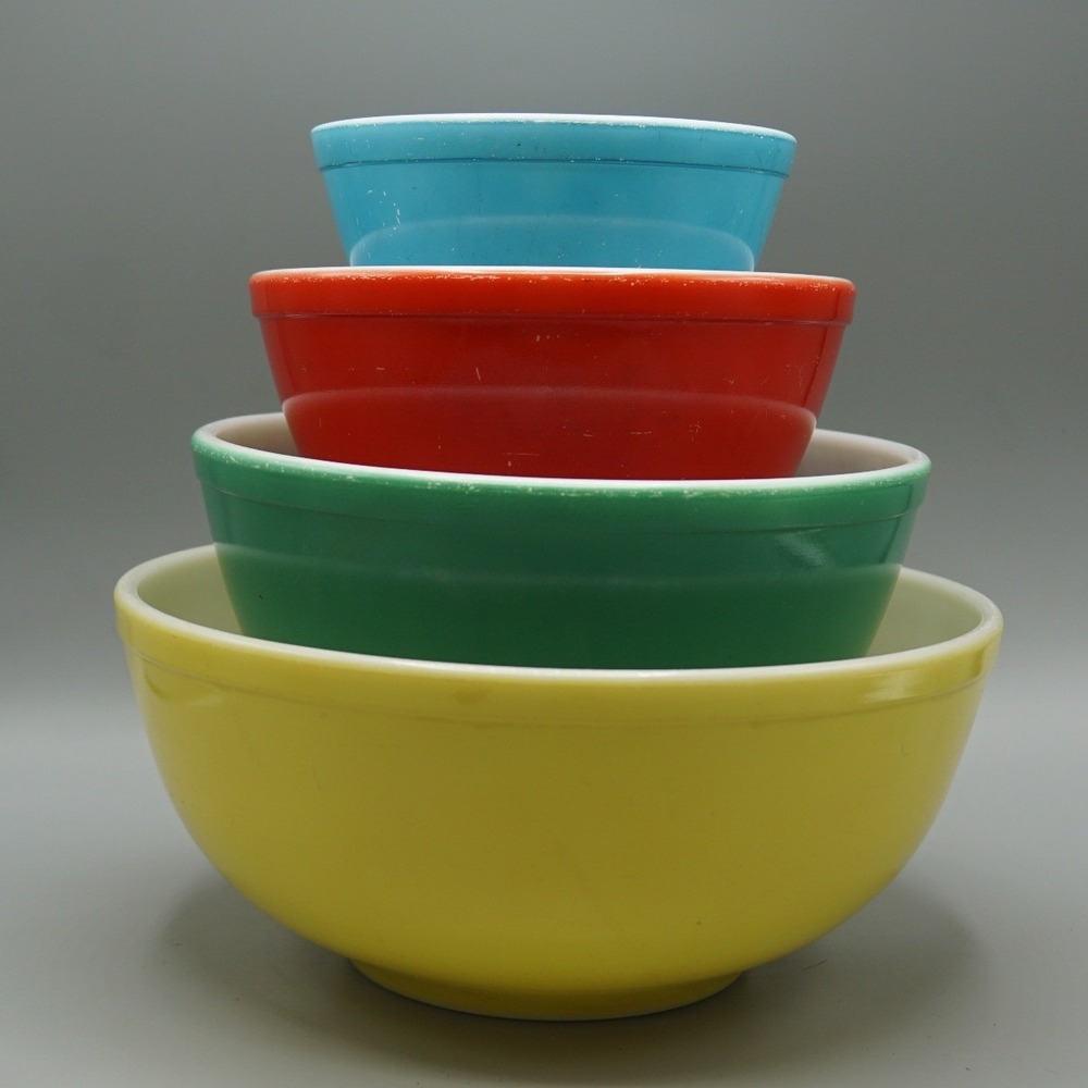 Vintage Pyrex Primary Colors Mixing Bowl Set 401 402 403 404 Nesting Milk Glass